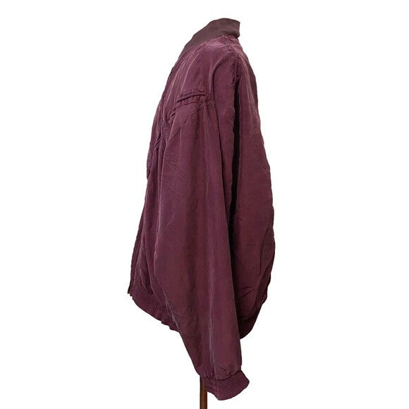 Vintage TULLIANO 100% Silk Track Bomber Jacket Men's XXL Burgundy Zip Lined - Picture 4 of 11